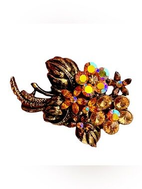 Aurora Crystal Floral Brooch in Amber and Gold